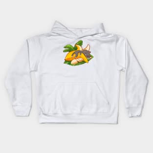 Cute cat sleeping in a banana Kids Hoodie